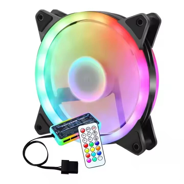Esgaming High Performance Computer Cpu Rainbow Pc Fan 120mm Gaming Case Cooler With Rgb Controller Remote Set 1