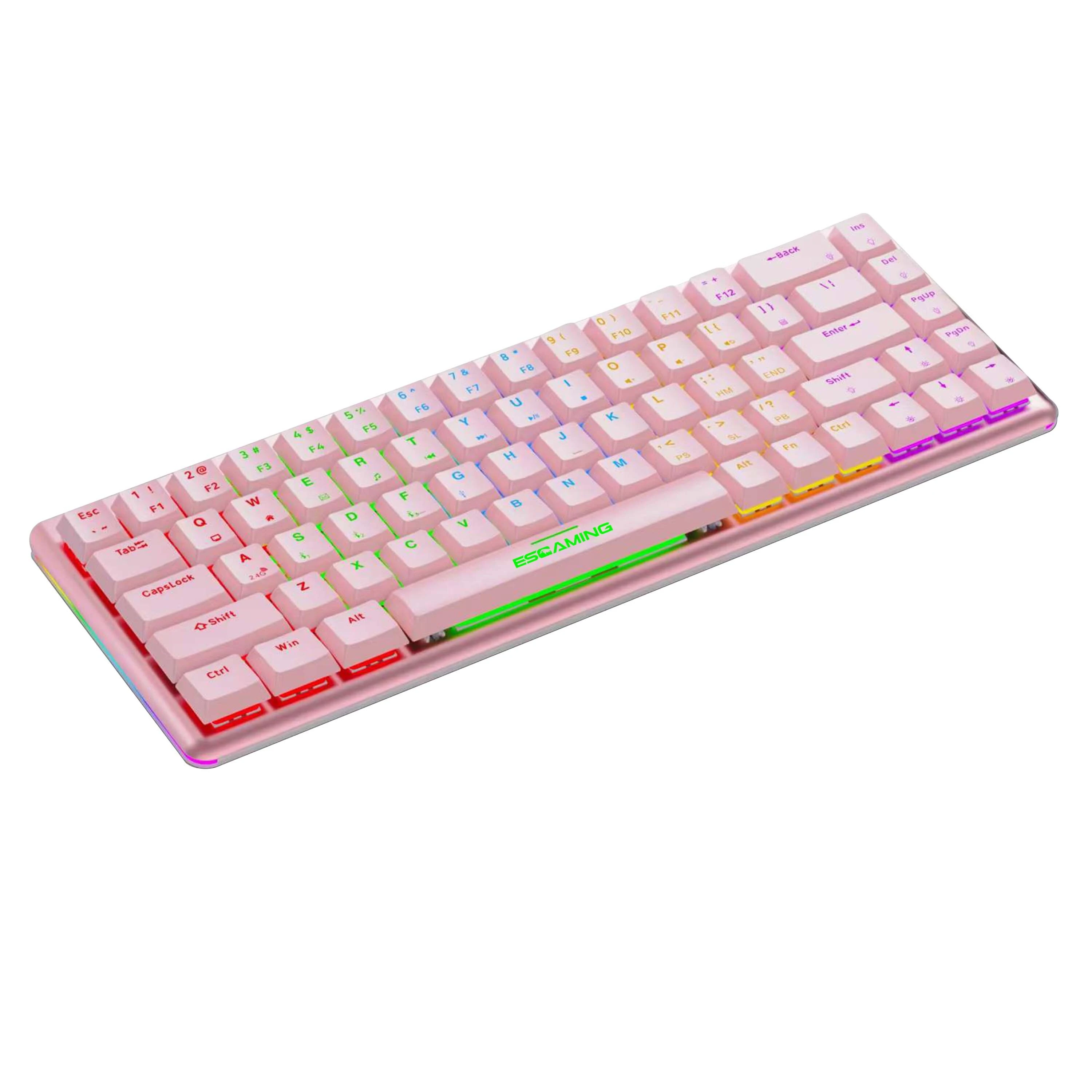 Esgaming Supplier 3 Modes Rgb Backlit Gaming Slim Keyboard 68 Keys 2.4g Bluetooth Detachable Wired Wireless Mechanical Keyboard 1