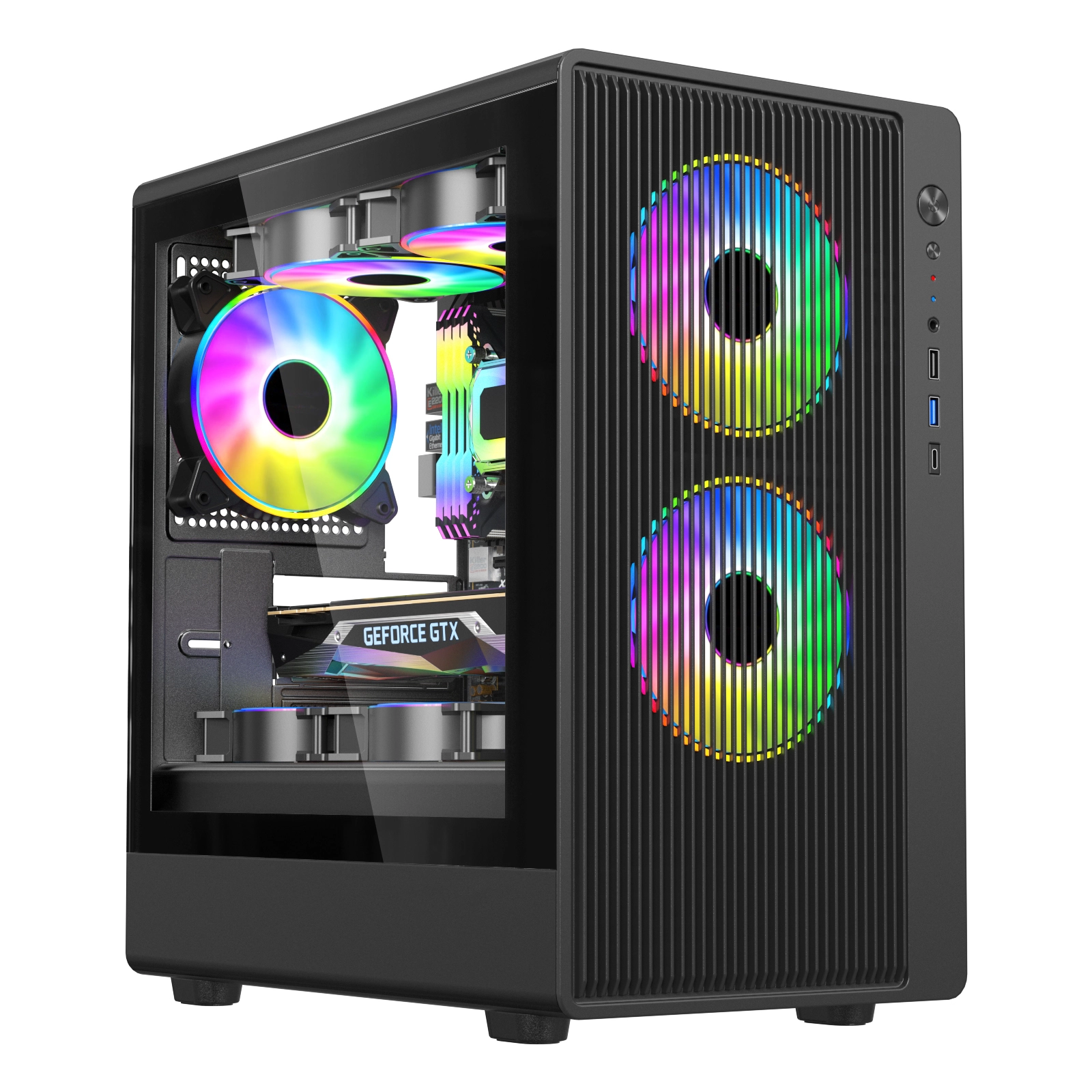 Gyári edzett üveg RGB közepes torony játékház CPU szekrény ATX ház fém számítógép toronyház PC-hez 1