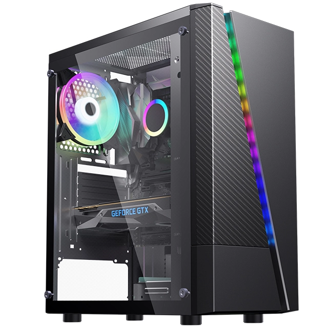PC EATX avec ventilateur coloré en verre trempé Horizontal refroidi cpu armoire à poussière de joueur d'ordinateur de jeu. 1