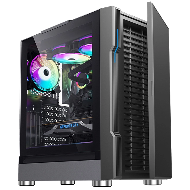 Obudowa komputera ATX z wentylatorem zasilającym, plastikowa obudowa do gier z podświetleniem LED, obudowa komputera, chłodzenie Master 1