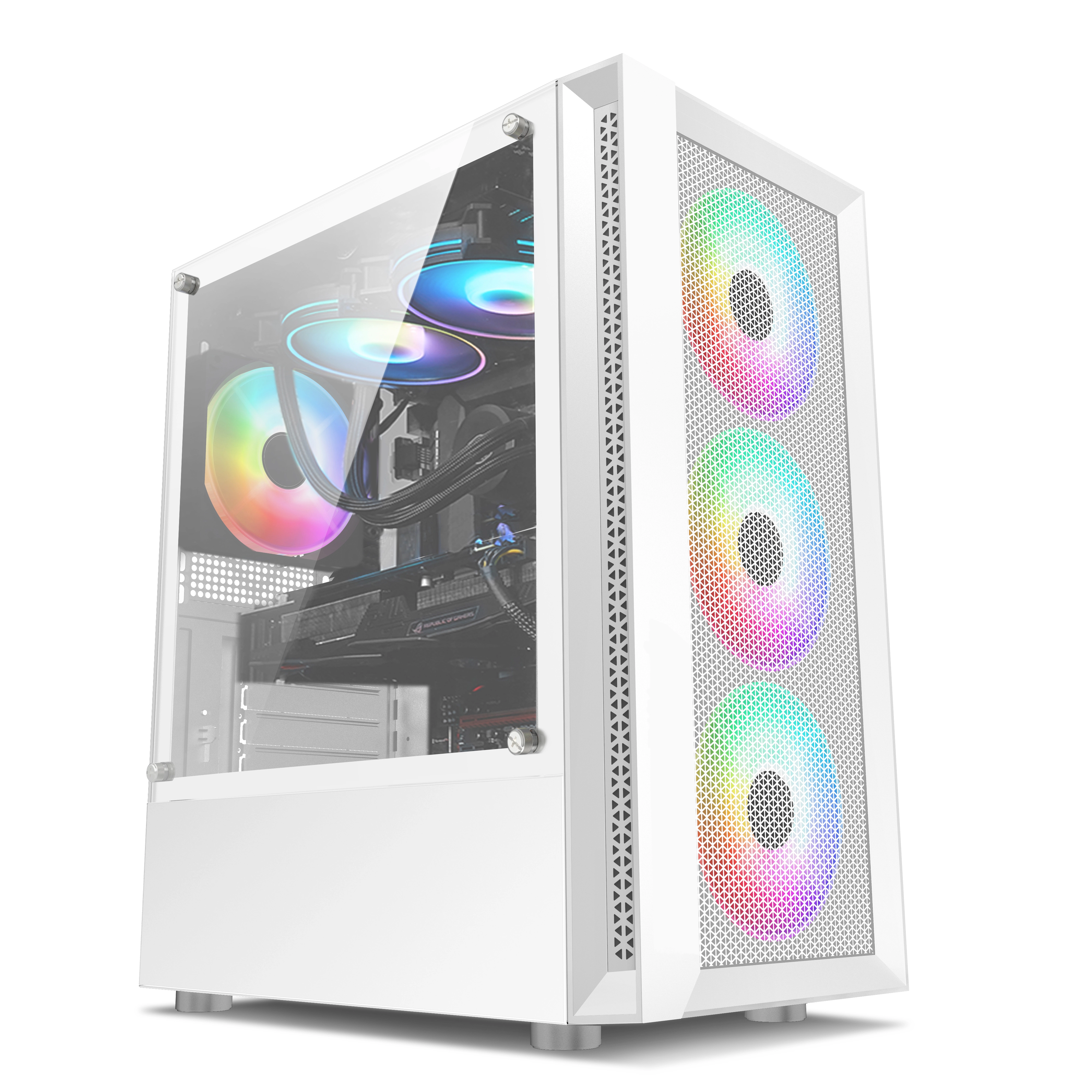 Gaming-PC-Gehäuse Mini-Tower Schwarz & Weißes Mesh-Panel Seitlich gehärtetes Glas M-atx-Unterstützung 1
