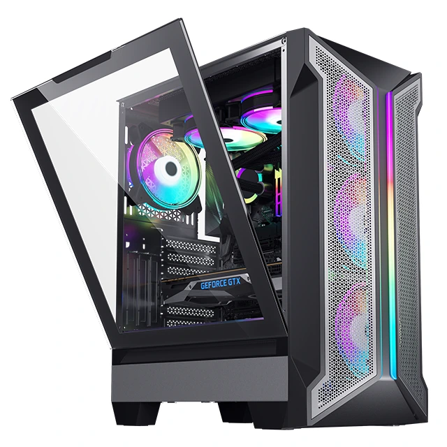 Prezzo di fabbrica per case per computer da gioco RBG Desktop Tower ATX Mid Tower CPU Cabinet con pannello in vetro sinistro 1