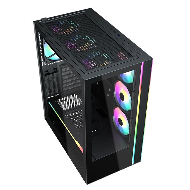 Placa de aluminio personalizada ATX PC Gabinete CPU Case de juegos de vidrio templado con tiras de luz RGB 1
