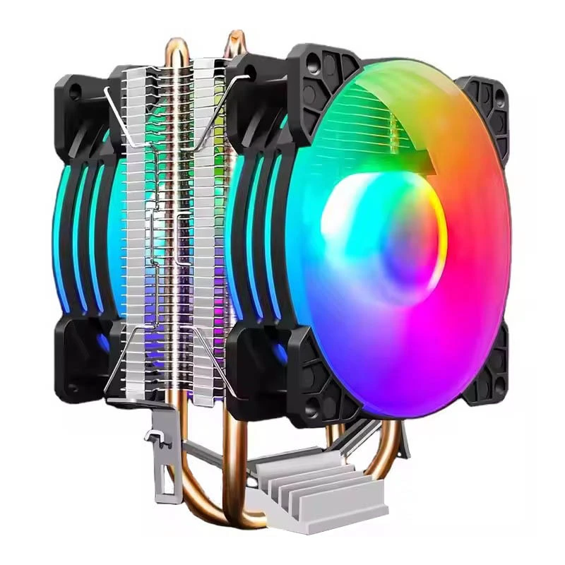 Odm Oem Gaming Computer Pc Radiator Rgb Heat Sink 2 ທໍ່ຄວາມຮ້ອນ Cpu Air Cooler ມີພັດລົມ 2 ໜ່ວຍ ສໍາລັບກໍລະນີຄອມພິວເຕີ Gamer 1