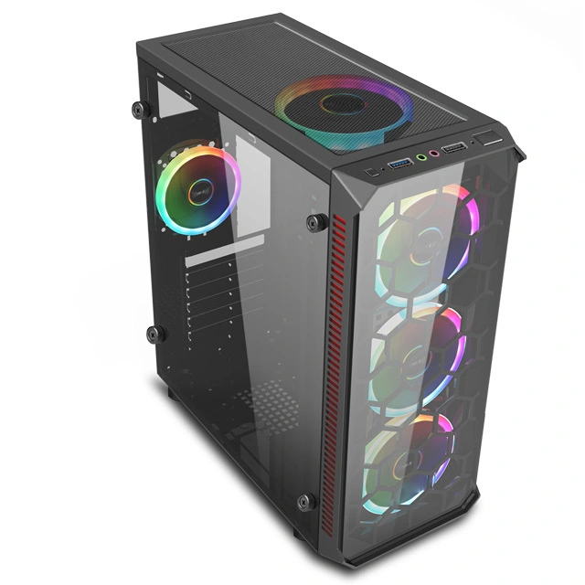 Custom Panoramic Transparent Cpu Desktop Gaming Atx Pc Computer Cases & Towers With Fan 1