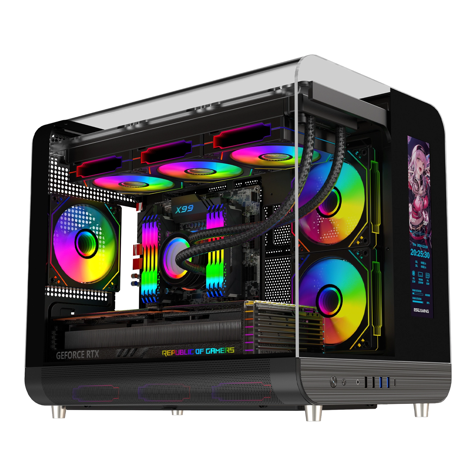 Coolzer New Design M-atx Itx Water Refroidir PC Armoire de bureau Boucle de bureau Mid Tower Cube Open Gaming PC Case avec écran 1