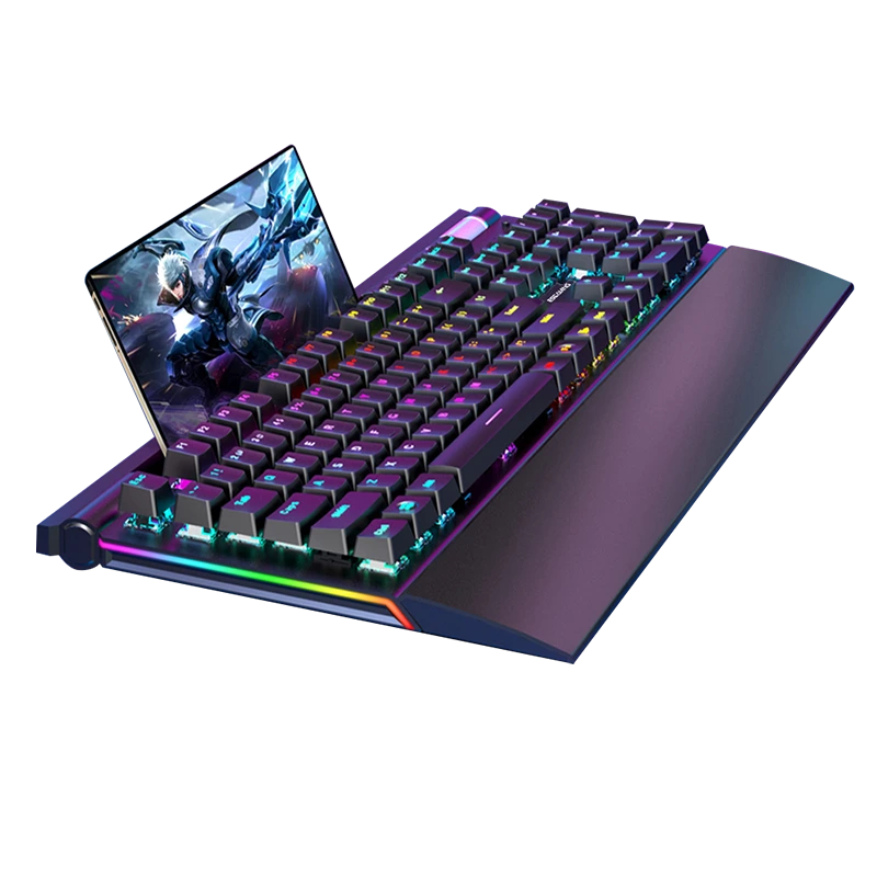 Tastiera meccanica da gioco per computer RGB in alluminio QWERTY al 100% a 104 tasti con poggiapolsi V100S 1
